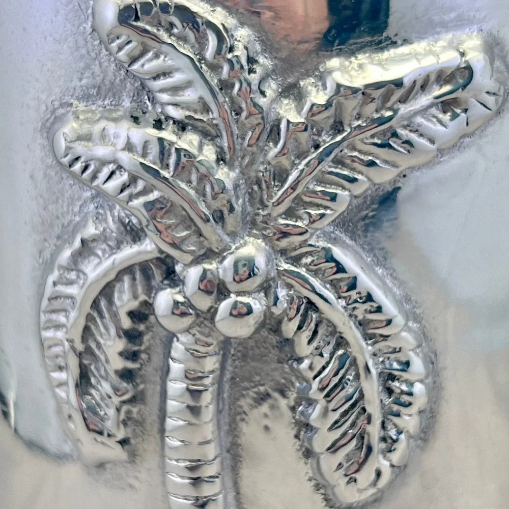 Mariposa Wine Chiller Bottle Coaster Silver Palm Tree Recycled Aluminum Exc